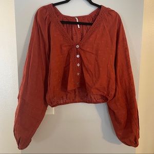 Free People Crop Button Down Long Sleeved Blouse